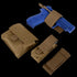 A Condor Pistol Case and three brown tactical pouches are arranged on a white background, ideal for law enforcement or first responder training scenarios.